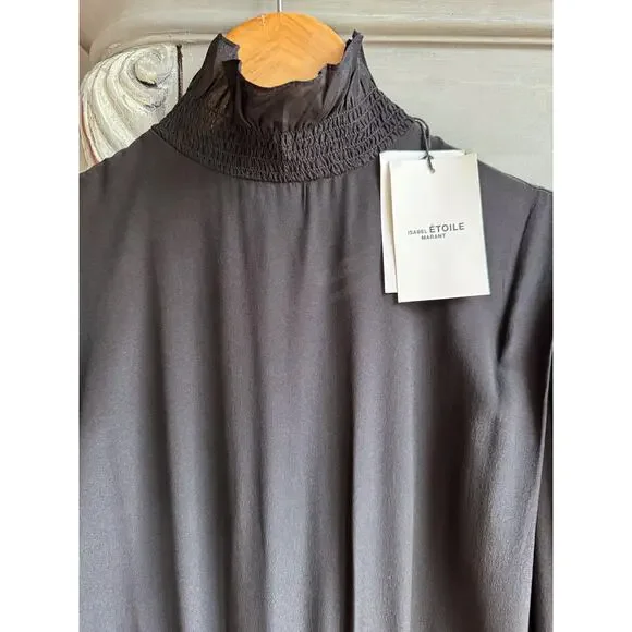 Isabel Marant Etoile Yescott Dress Sz 6 EU Sz 36 Black Silk Asymmetric Midi NWT - Picture 3 of 12